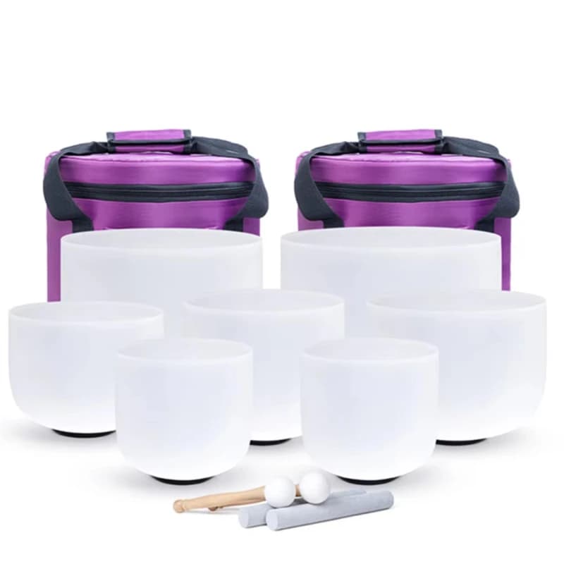 6" to 28" Crystal Sound Bowl Set Alchemy Tibetan Chakra Balancing Quartz Singing Bowls Sets
