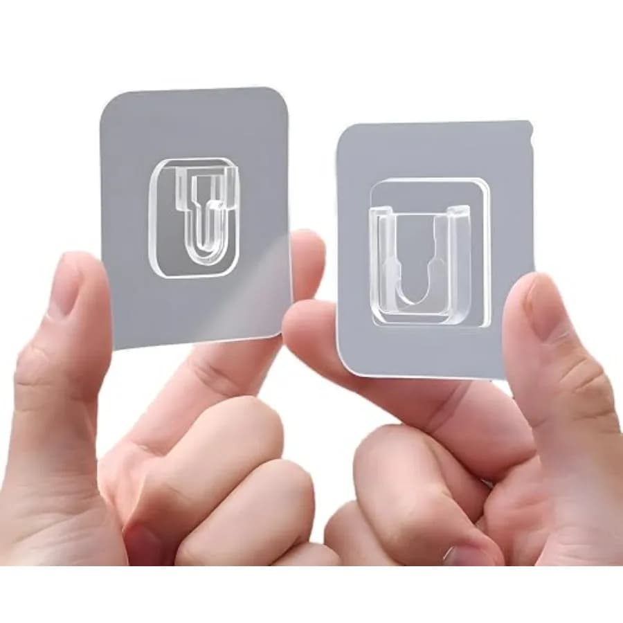 10 Pairs Clear Double-Sided Adhesive Wall Hooks - No Drill Suction Cup Hangers for Bathroom Kitchen - Transparent Strong Hold M