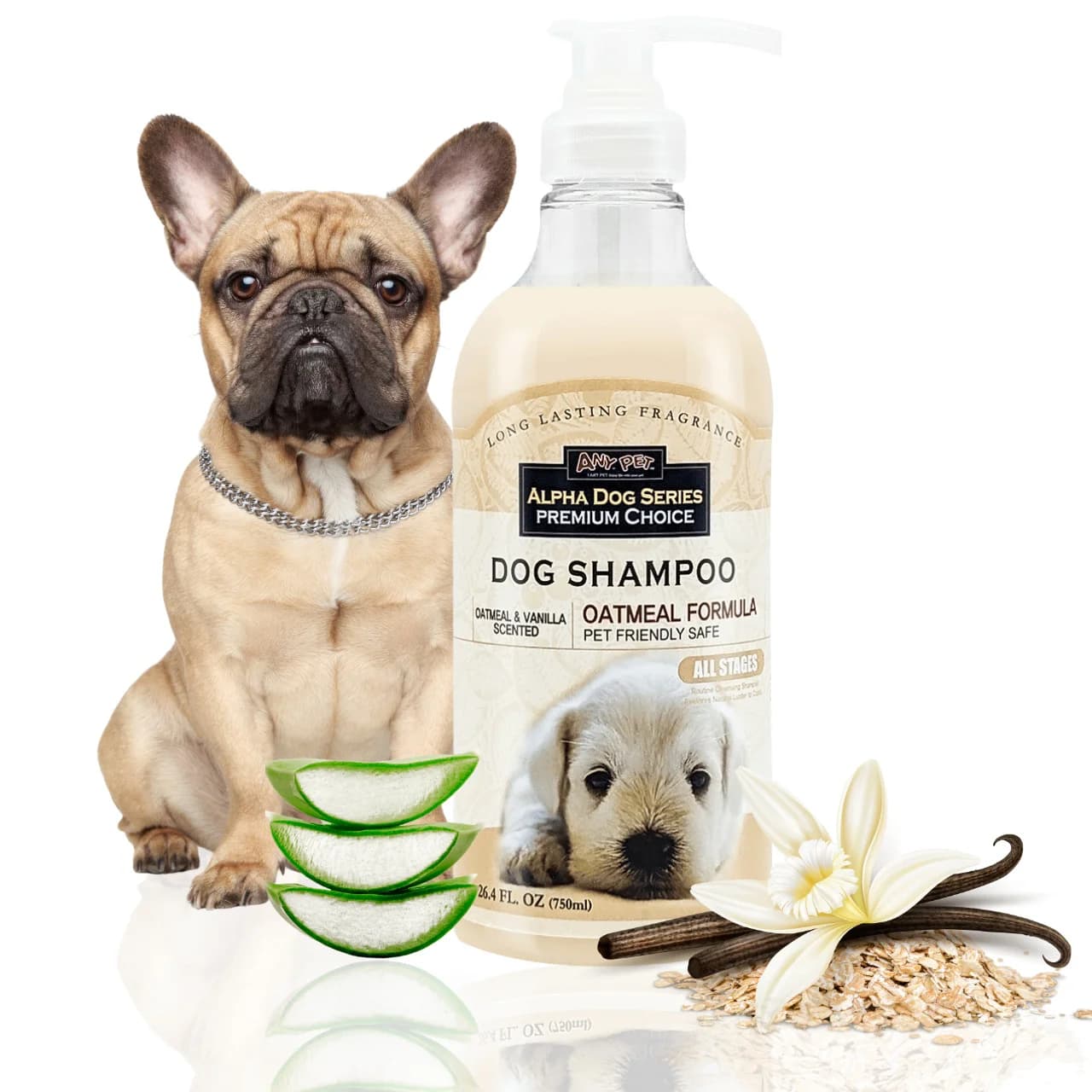 Shampoo per Cani Alpha Dog Series all'Avena con Aloe Vera, pH Bilanciato, Senza Lacrime, Fragranza a Lunga Durata, Shampoo Delicato per Cani all'Avena