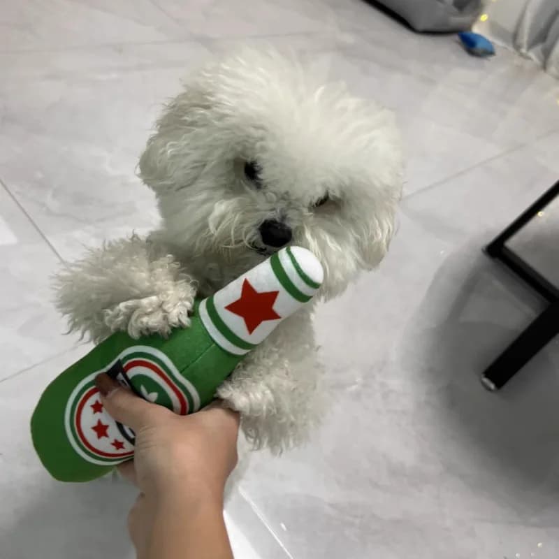Giocattoli per cani di peluche a forma di bottiglia di birra per cani di piccola e grande taglia Denti puliti resistenti ai morsi con funzione interattiva stridulo Suppl per animali domestici