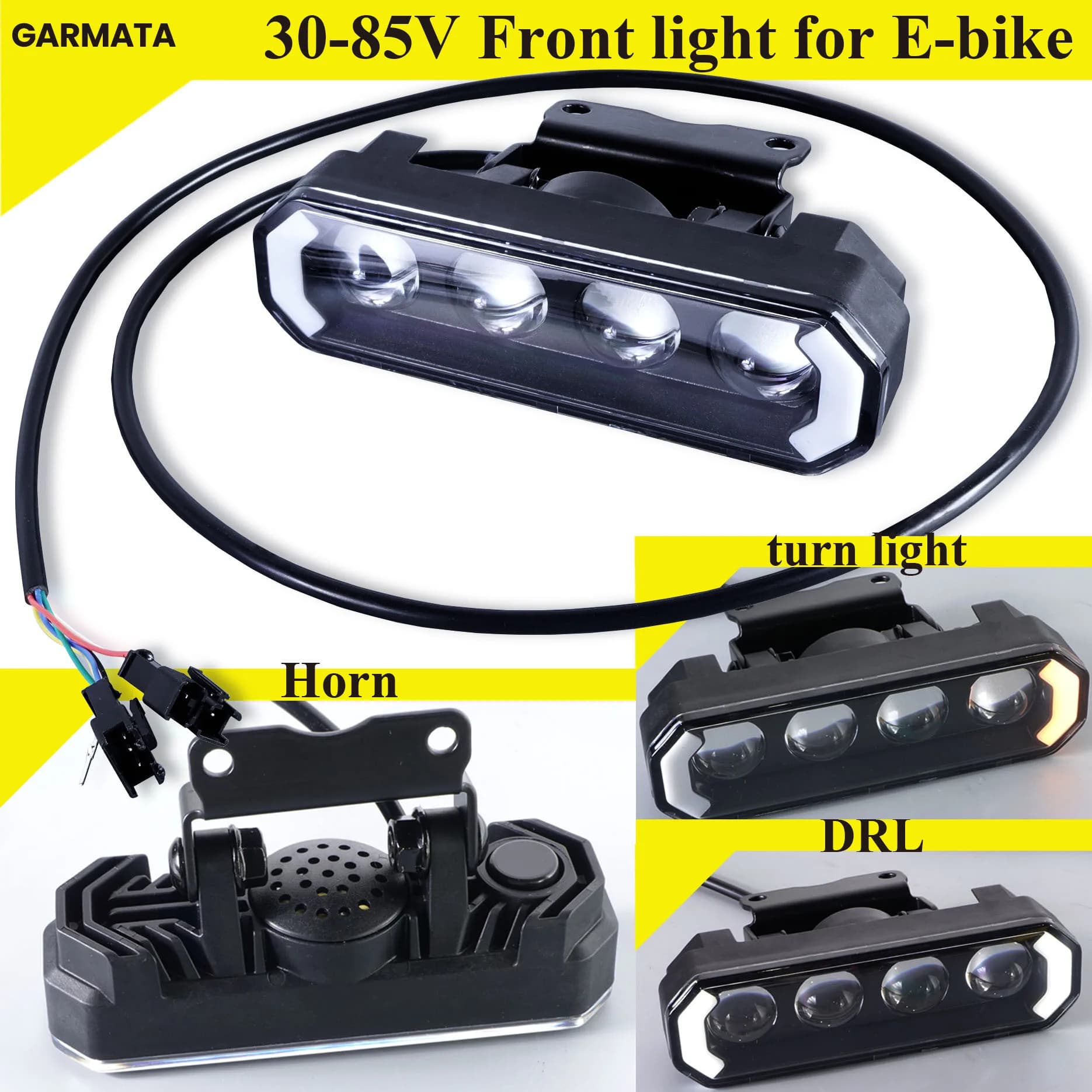 30-85V Front Light EEB26 for E-bike / Turn Lights / Horn / DRL