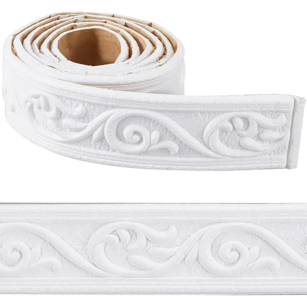 88 x 2 pollici Corona Stampaggio Peel and Stick 3D Schiuma flessibile Rivestimento murale Carta da parati autoadesiva bianca Bordo Kit per la creazione di adesivi