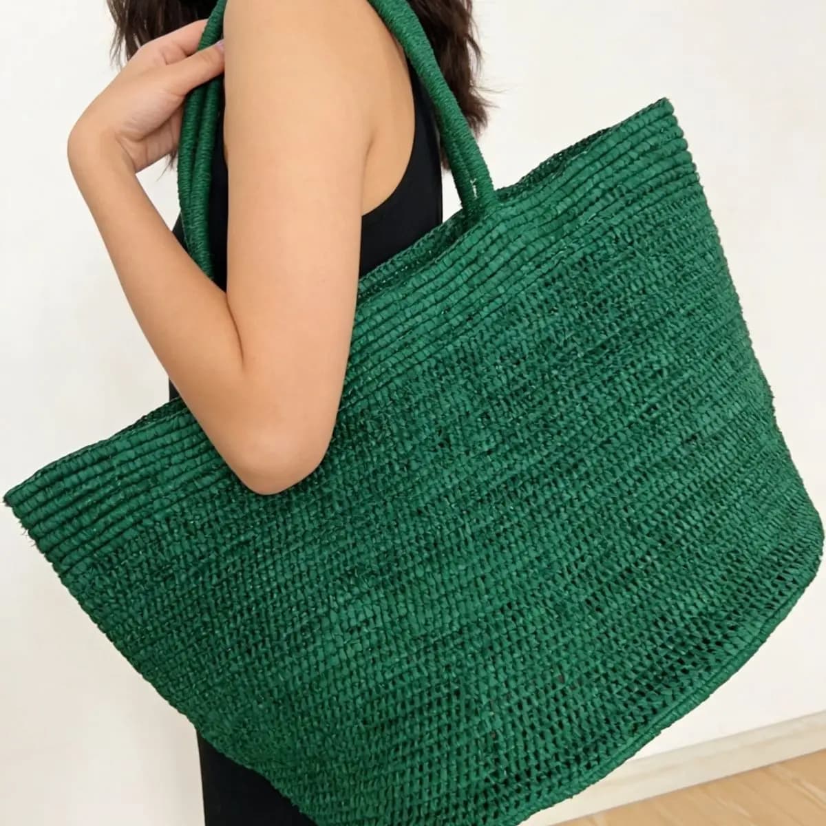 Fashion Natural Straw Raffia Straw Bags Shoulder Handbag Purse Tote Handbag Green Big Large Straw Bag Large Capacity Raffia Hand