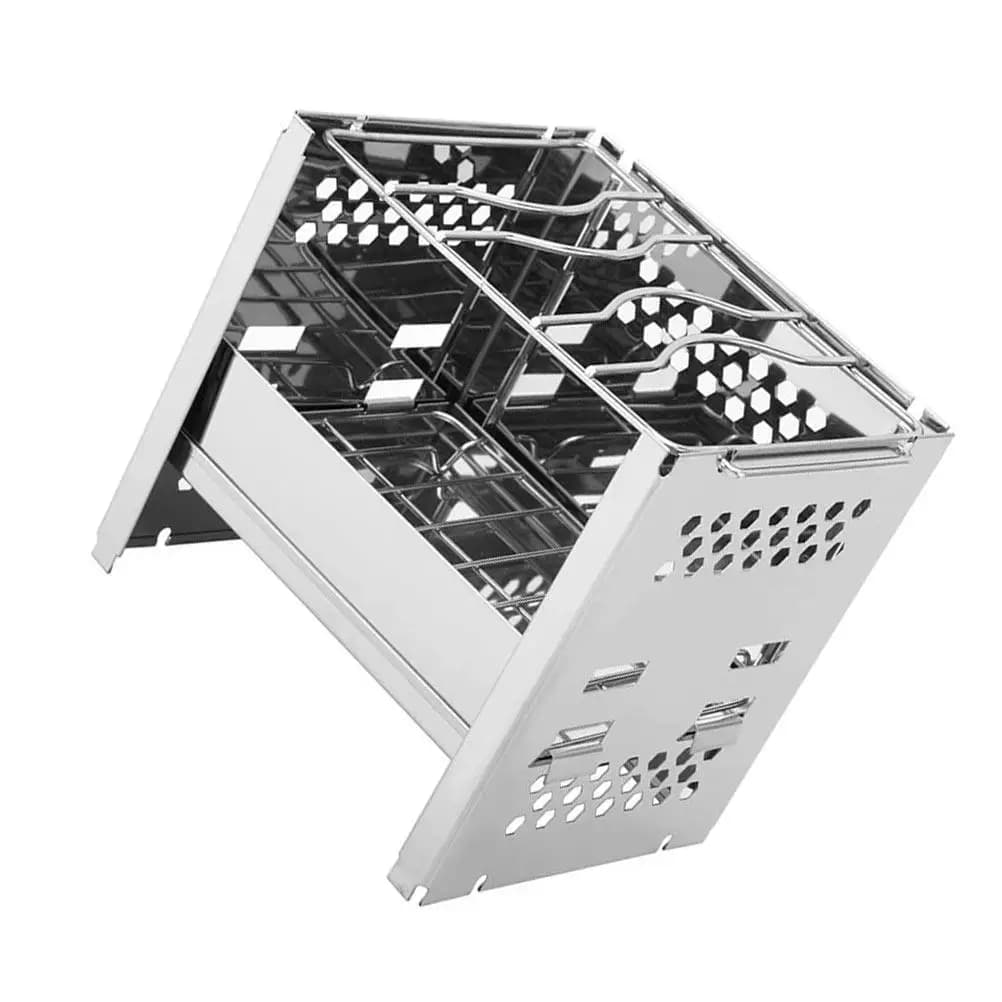 Fornello BBQ Portatile in Acciaio Inox, Griglia per Barbecue da Esterno Multifunzionale con Paravento e Design Smontabile