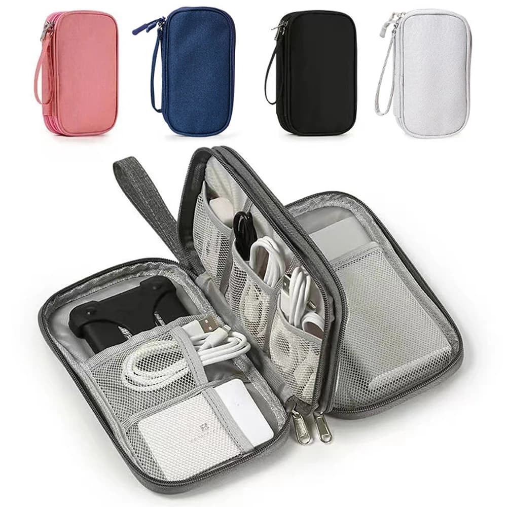 Borsa portaoggetti Custodia da trasporto portatile Doppi strati per cavo Cavo USB Caricatore Borsa da viaggio impermeabile per riporre cavi dati