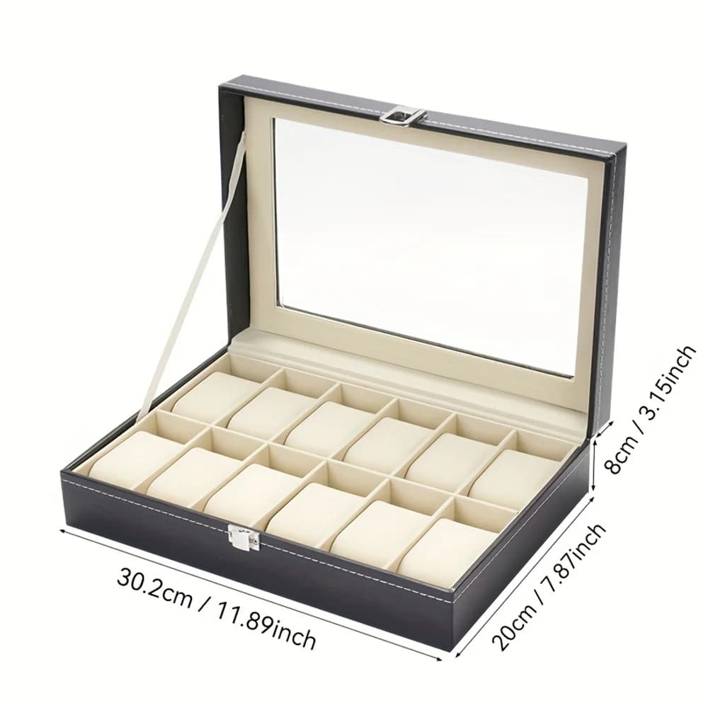 Scatola Porta Orologi in Pelle con 3/6/12 Scomparti, Espositore con Coperchio in Vetro, Classica Scatola in Pelle PU per Conservazione e Presentazione Orologi
