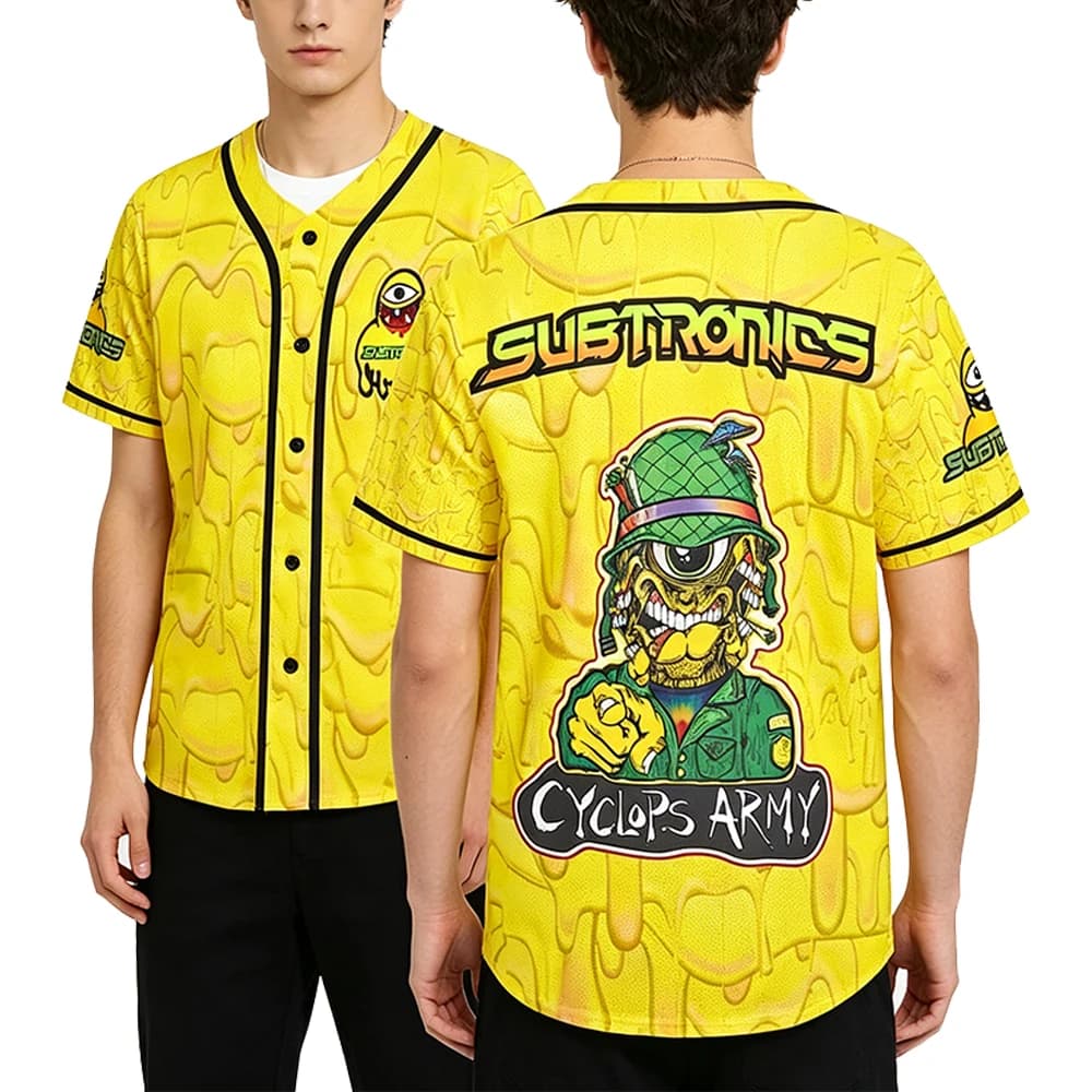 Subtronics Yellow Print Baseball Jersey 2026 Music Festival V-Neck Short Sleeve Button-up Shirts Women Men Streetwear Tops