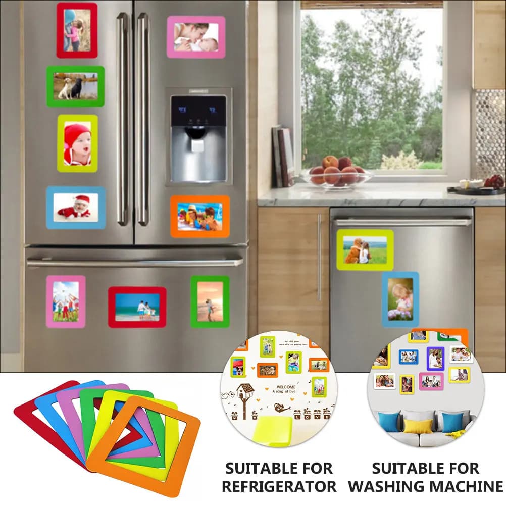 6Pcs Refrigerator Photo Frame Stickers Photo Holders Picture Frame Decor Wear Resistant Eva Material
