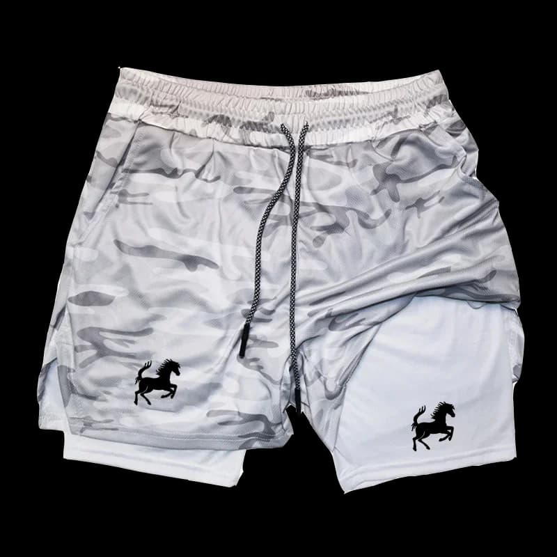 High Quality 2 In 1 Double Deck Tight Running Shorts Printed Gym Sports Shorts Workout Training Jogging Wear Bottoms Summer