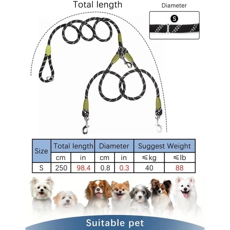 TFORU-Dual Nylon Dog Leash-Adjustable,For Tangle-Free,Multi-Functional Outdoor Running& Walking Pet Rope