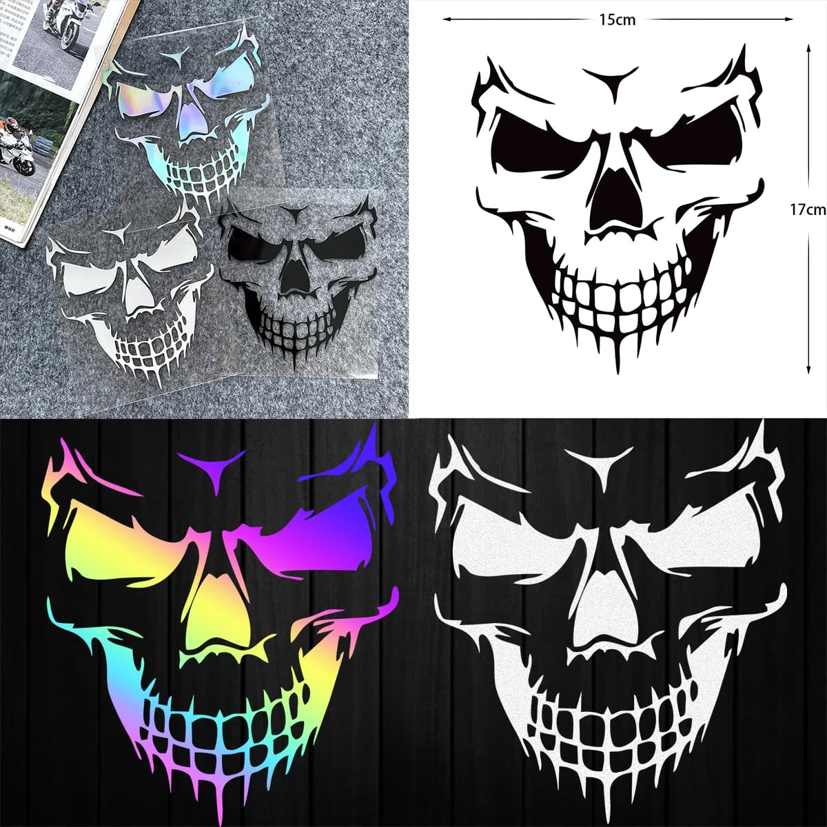 JDM Skull Bones Reflective Laser Sticker for Motorcycle Decoration Bike Helmet Scooter Body Windshield Motorcycle Accessories Decalcomania