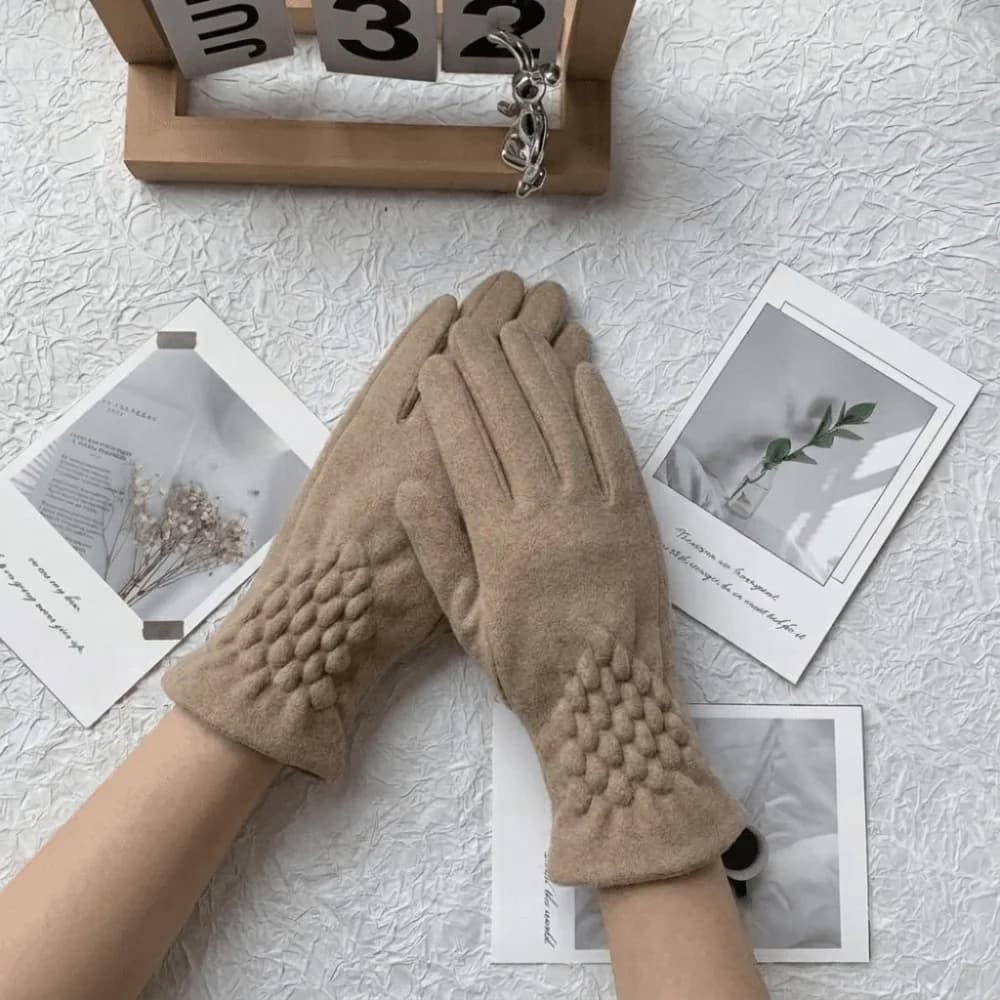 Elegant Thickened Suede Velvet Gloves Solid Color Plush Touch Screen Gloves Keep Warm Windproof Winter Mittens Cycling
