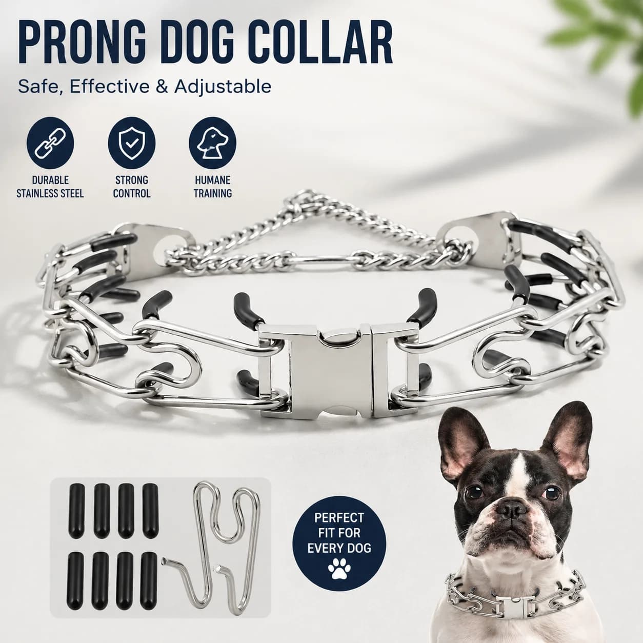 Stainless Steel Removable Spike Collar for Dog Training – Shock-Resistant, Adjustable Fit