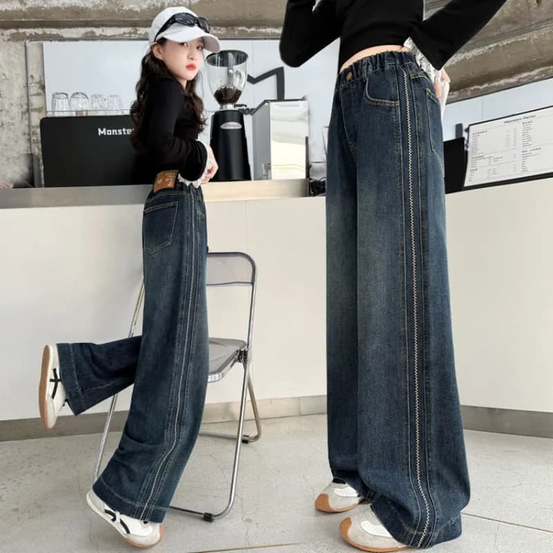 Jeans Larghi Vintage per Ragazze 2026, Pantaloni in Denim Casual a Gamba Larga, Abbigliamento Primaverile e Autunnale per Bambine 5-12 Anni