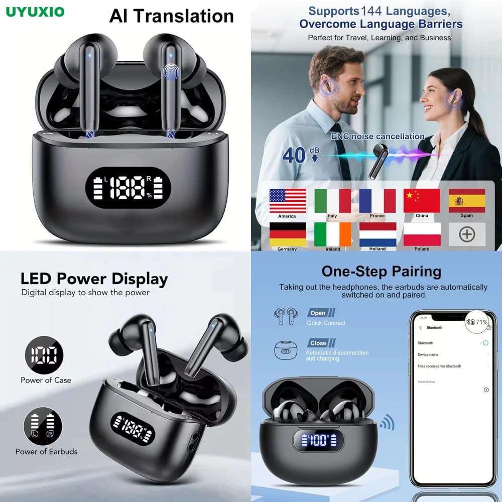 Nuove Cuffie Wireless TWS in Tempo Reale con Traduzione Linguistica AI, Auricolari con 144 Lingue Online per Viaggi, Prodotti di Tendenza