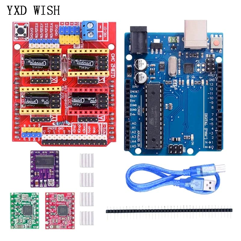 CNC Shield V3 Engraving Machine 3D Printer + 4pcs DRV8825 Or A4988 Driver Expansion Board For Arduino For UNO- R3 With USB Cable