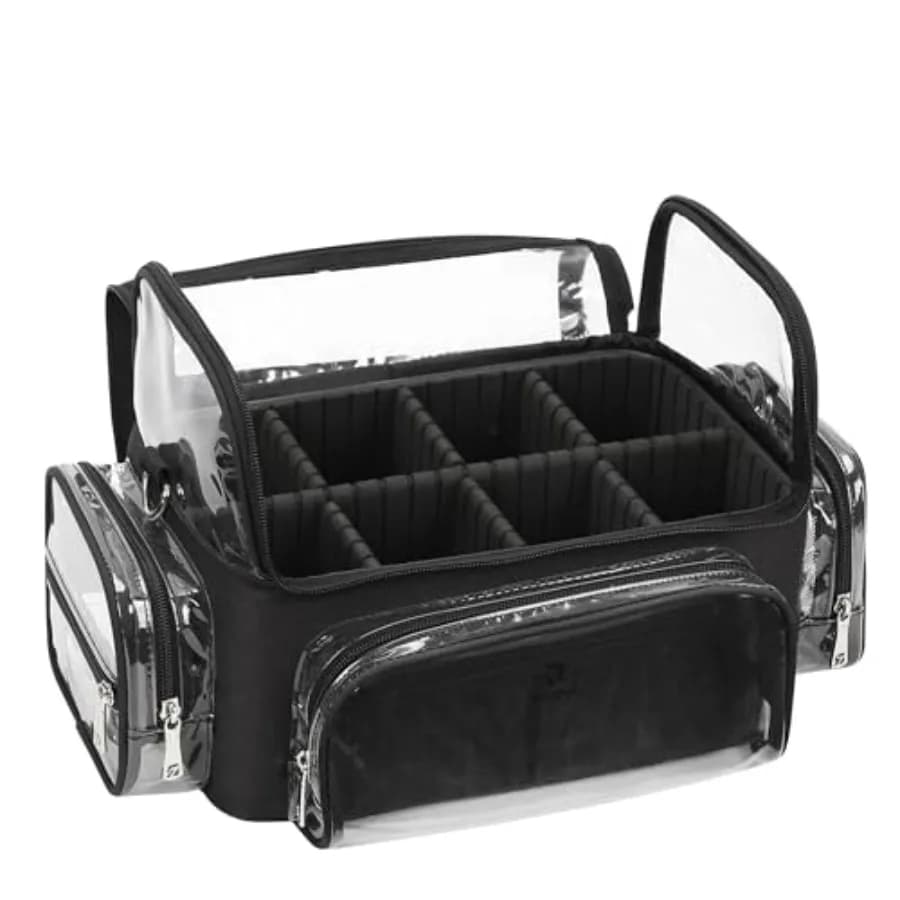 Valigetta Trasparente Extra Large per Pennelli da Trucco, Organizer Cosmetico Professionale con Divisori Regolabili