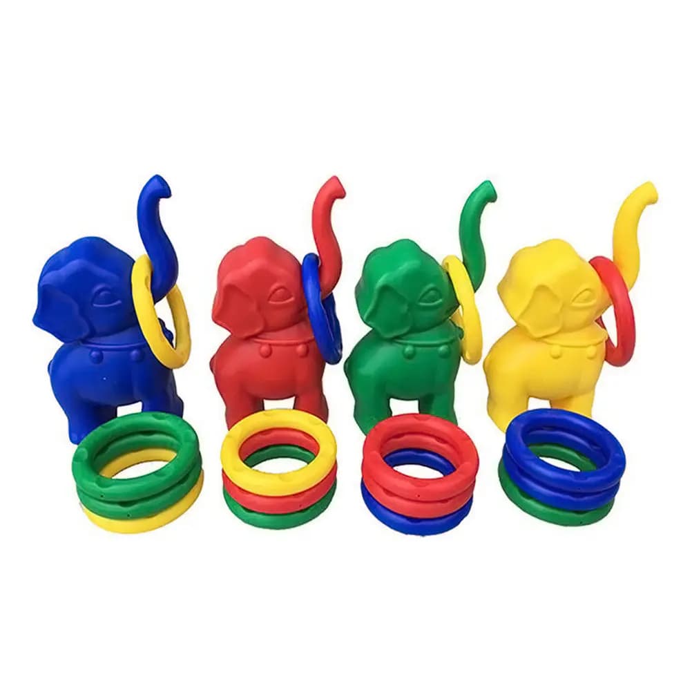Set Gioco Lancio Anelli Elefante Piccolo e Colorato, Gioco Educativo per Bambini per Migliorare la Coordinazione Occhio-Mano