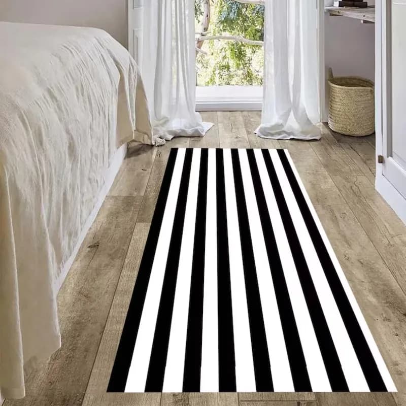 Tappeto Runner a Righe Bianche e Nere, Coperta per Camera da Letto, Tappetino Lavabile per Soggiorno, Camera da Letto, Cucina