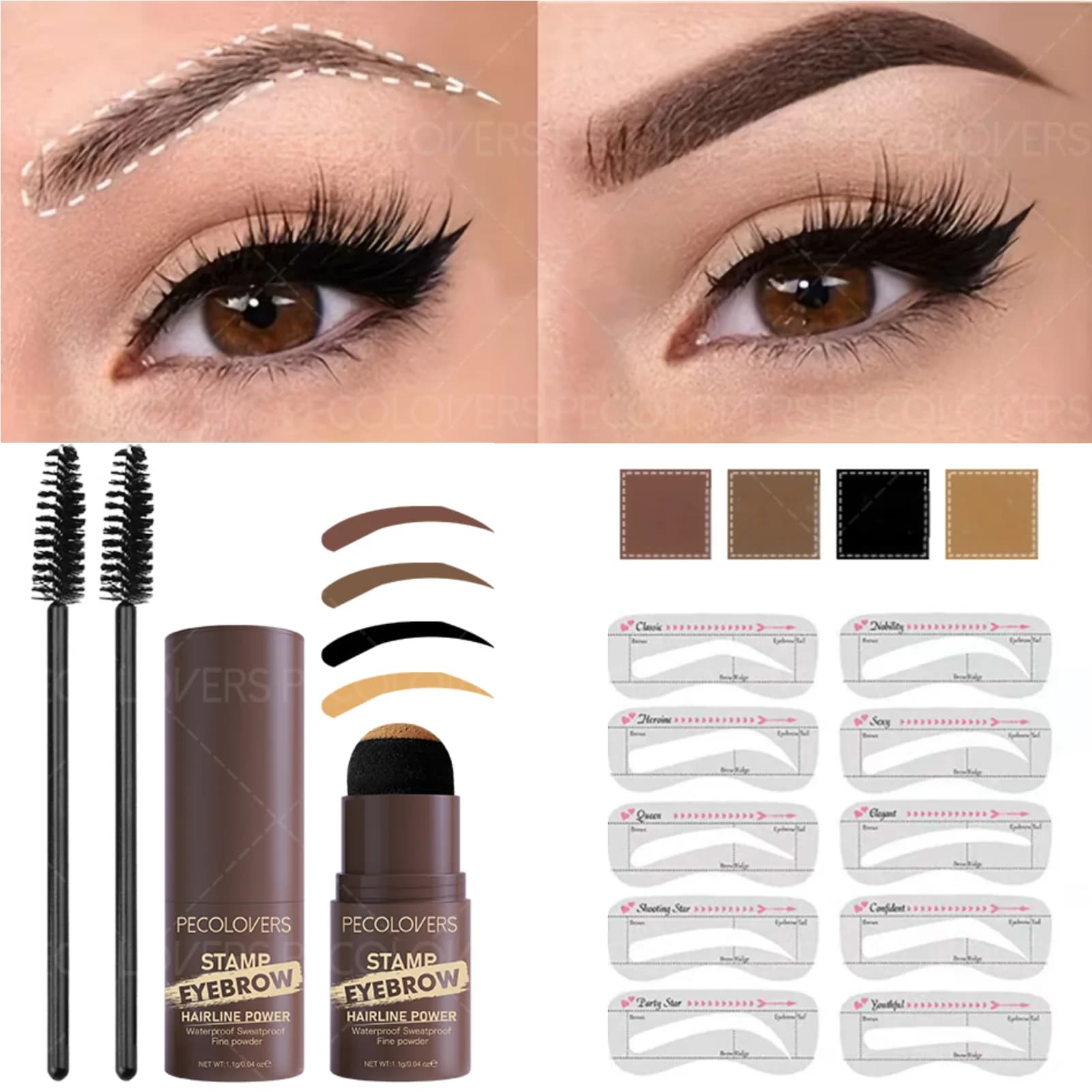 Christmas 3PCS/Set Waterproof Eyebrow Stamp - Fine Powder Perfect Brow Shape, Ideal Gift for Contour & Hairline
