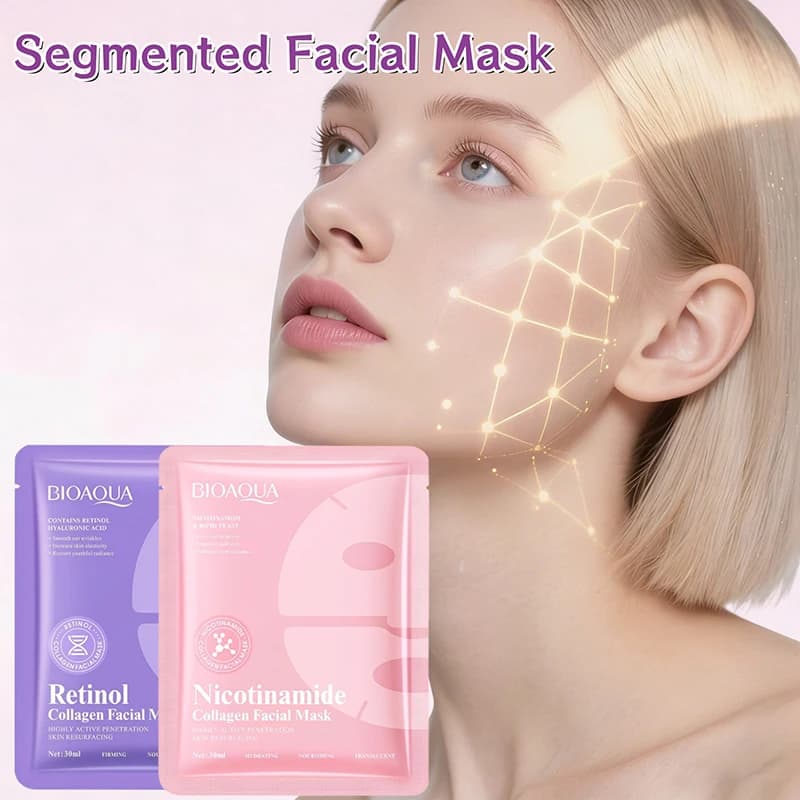 Segmented portable face mask, niacinamide masks and retinol suitable for dry and sensitive skin, mega moisturizing collagen mask