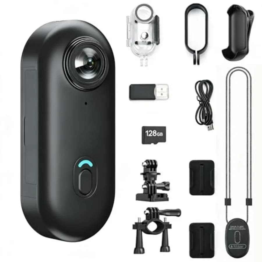 4K 128GB Wearable Camera with Magnetic Clip, Wide Corner 150°, WiFi, Live View via App, Waterproof Case, for Helmet and Bike