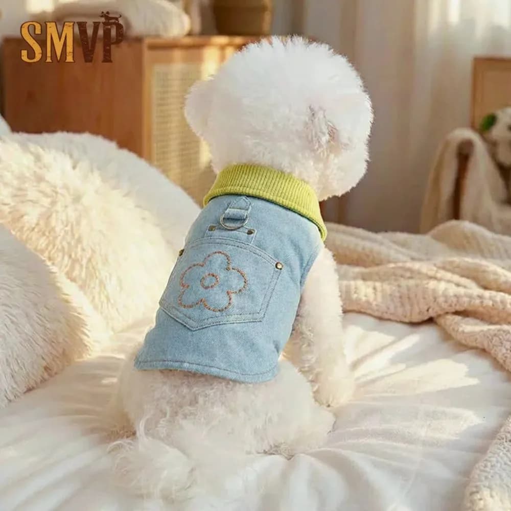 Abbigliamento per Cani Collezione Primavera 2026 Nuova Collezione Gilet Floreale Casual Estivo per Cani Piccoli Gilet in Denim con Imbracatura
