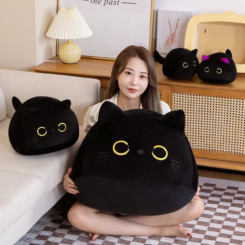 9 cm-70 cm Kawaii di Grandi Dimensioni Peluche Gatto Cuscino Rotondo Nero Gatto Letto Cuscino Dormire Giocattoli Farciti Bambole Animali Morbidi Regalo Di Compleanno Per Bambini
