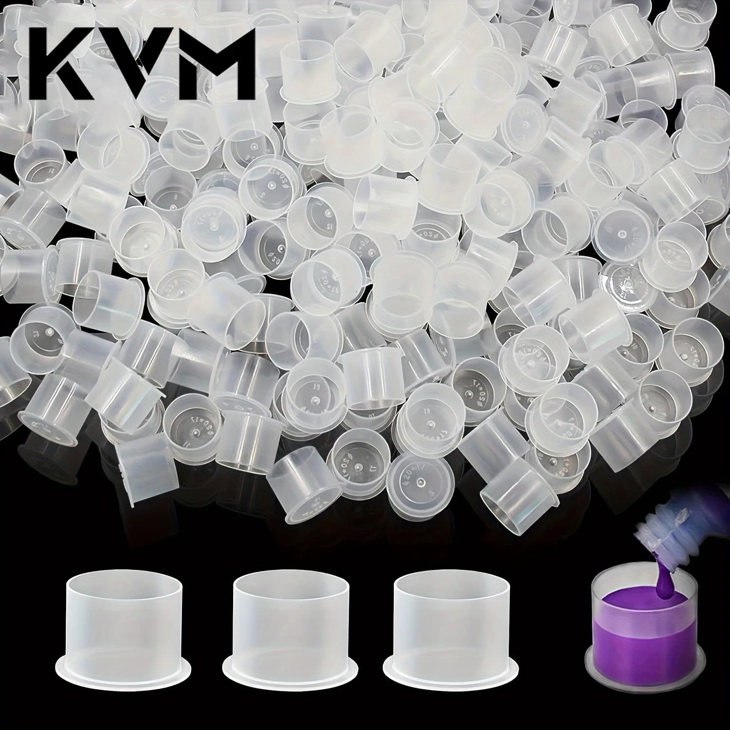 KVM 500/1000 pz Tazze di Pigmento Del Tatuaggio Usa E Getta Contenitori di Plastica Tazze di Inchiostro Con base S/M/L/XL Trucco Permanente Fornitura Del Tatuaggio