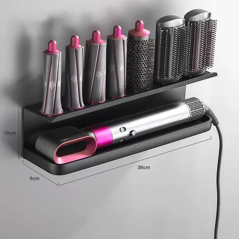 Adatto per Dyson Curling Iron Storage Rack Storage Rack Asciugacapelli Stand Appeso Rack Wall Perforato Nero Storage Rack
