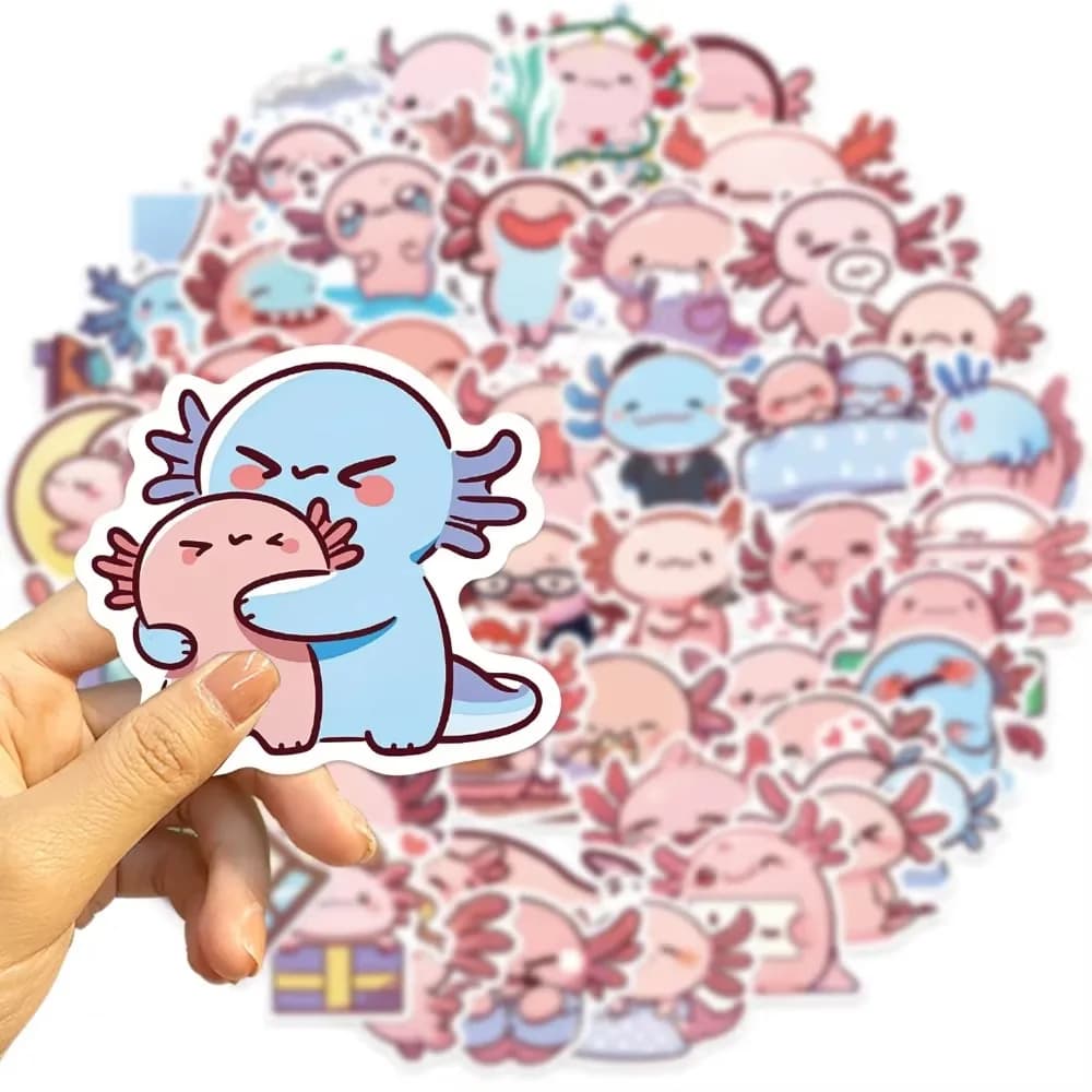 50 pezzi di animali Kawaii simpatici cartoni animati Axolotl adesivi telefono fai da te skateboard notebook custodia per telefono tazza d'acqua moto