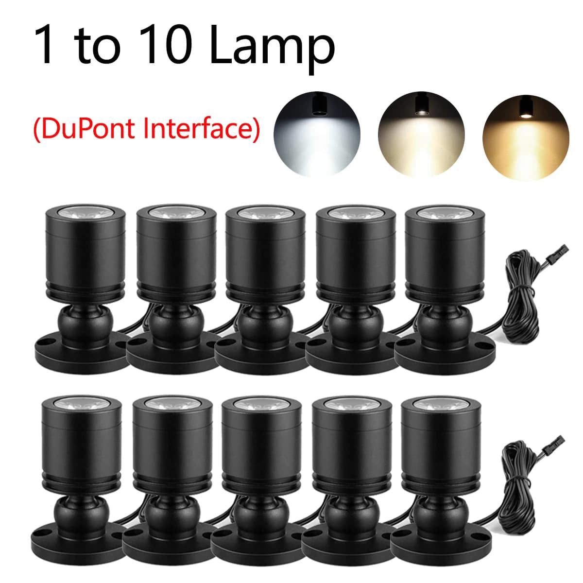 Faretto da incasso a conchiglia nera in materiale di alluminio da 1 a 10 LED 12V, faretto per interni con interfaccia DuPont, 2 metodi di installazione