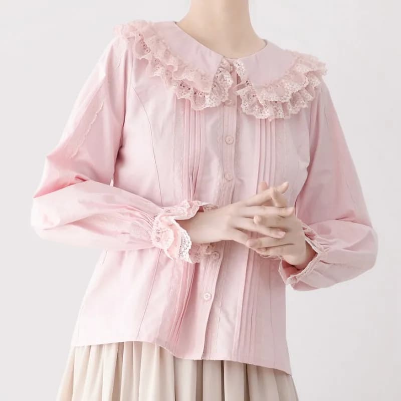 Camicette Lolita eleganti Vintage giapponesi camicette da donna Kawaii in pizzo con volant colletto quadrato camicie a maniche lunghe a sbuffo Sweet top Blusas Mujer