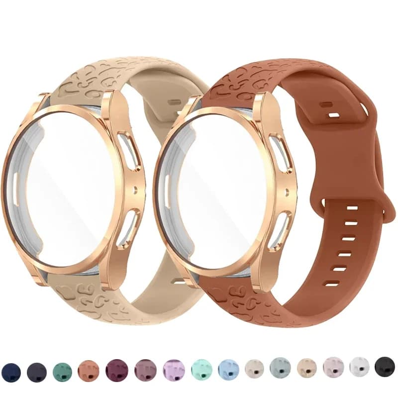 Cinturino con stampa leopardata + custodia per Samsung Galaxy Watch 4 5 6 44mm 40mm cinturino in silicone inciso cinturino correas braccialetto cinturino