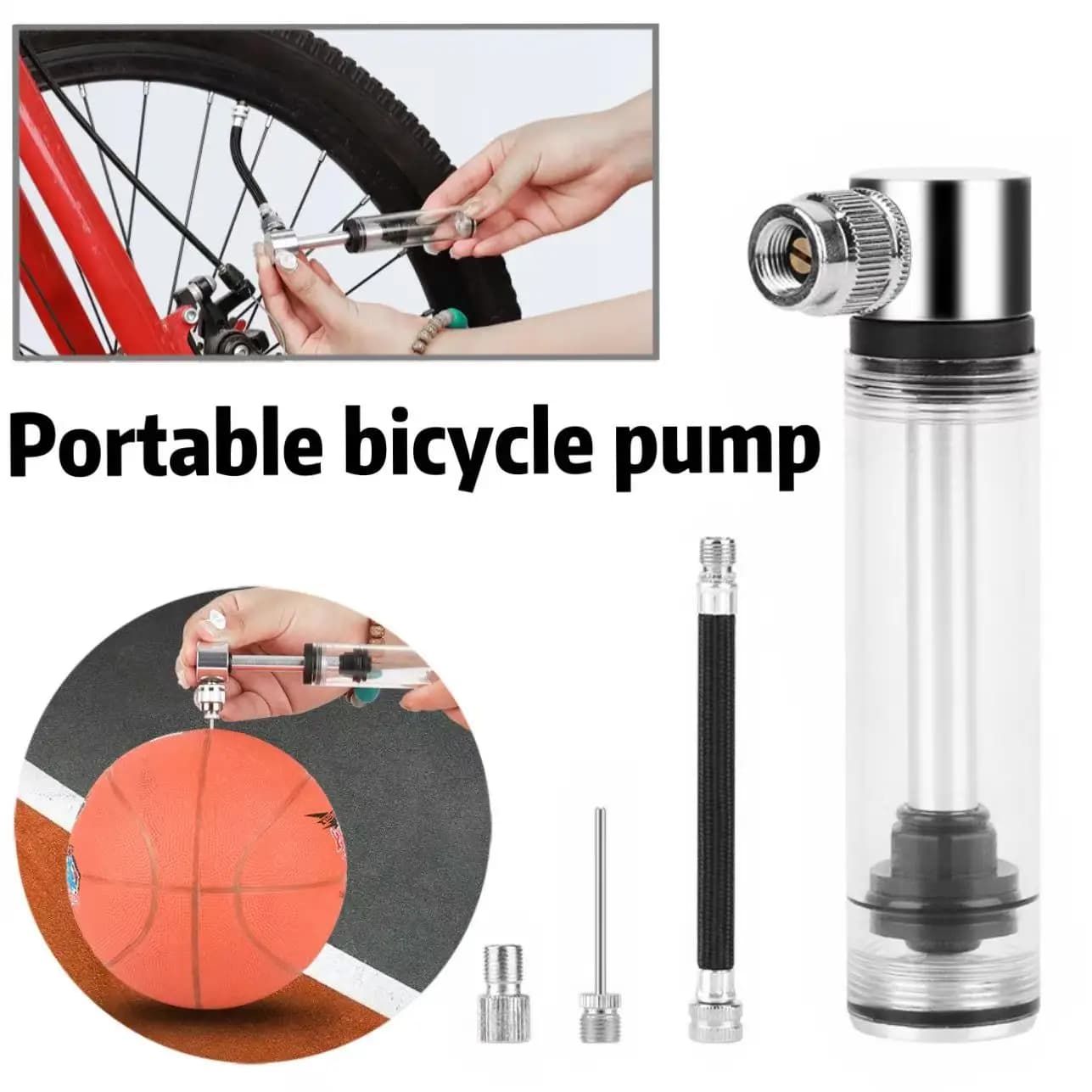 Pompa Gonfiabile Portatile per Biciclette, Palloni da Basket, Mountain Bike e Bici da Strada, per Ciclismo all'Aperto