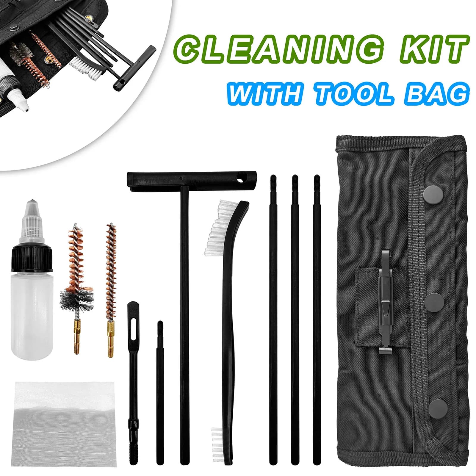 Kit per la pulizia della pistola con estensori per aste per spazzole in nylon, ottone e bronzo, bottiglia di olio da 2 pollici per fucile da fucile calibro.22cal.223 556