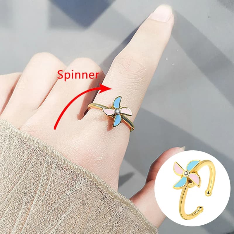 Anelli colorati per l'ansia Anelli Fidget Spinner per le donne da ufficio Mulino a vento Girasole Ruota liberamente Accessori antistress rotanti