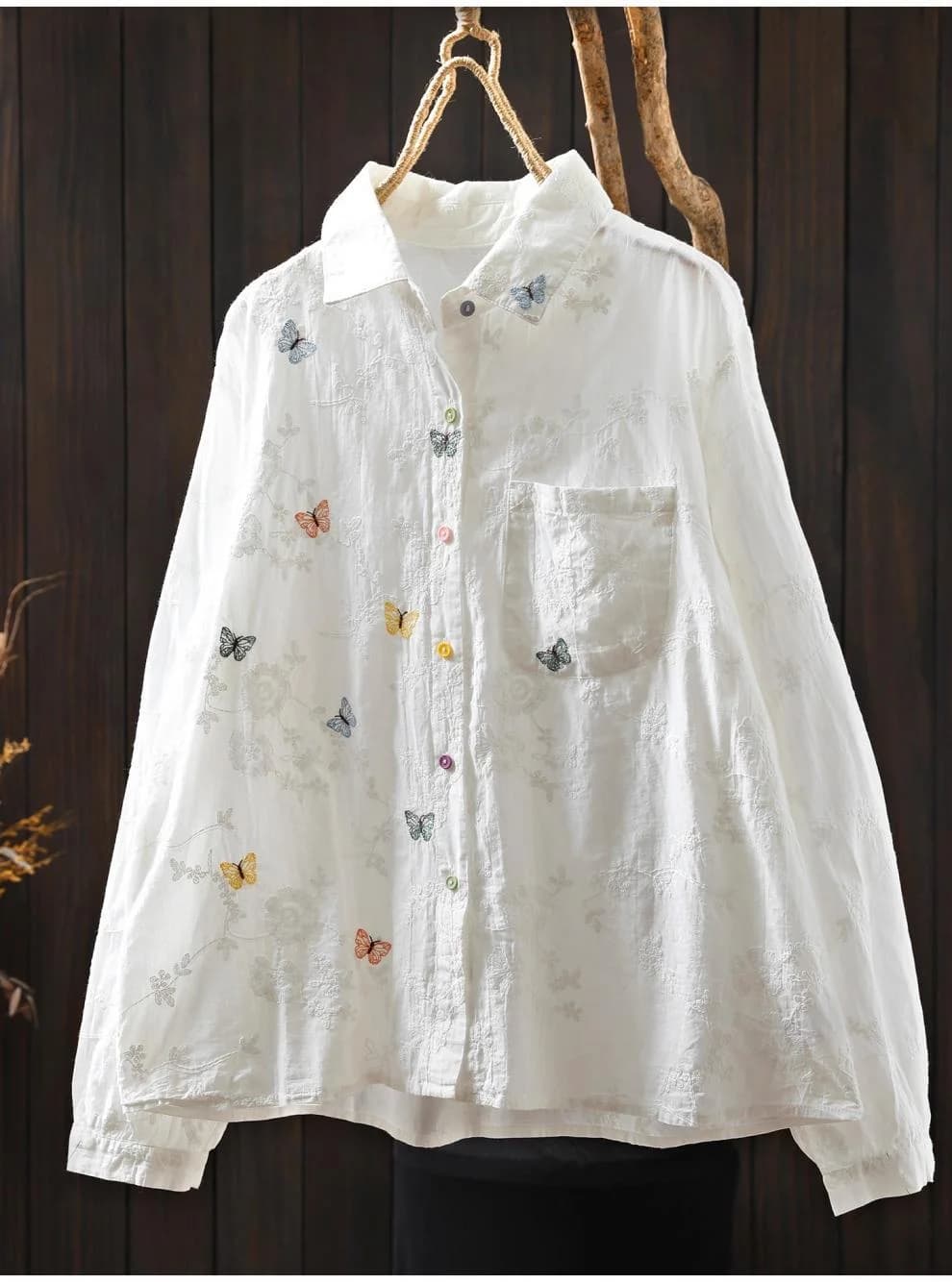 Camicette da donna per giovani abbigliamento coreano donna farfalla ricamata camicie e camicette in pizzo per top da donna a maniche lunghe