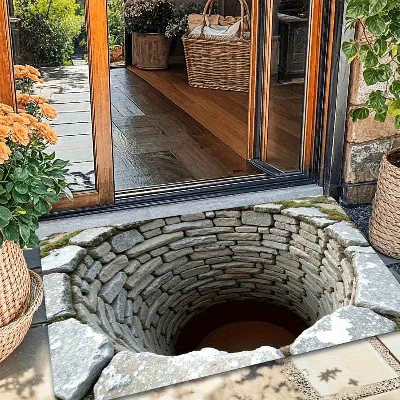 3D Illusione visiva Modello del foro Zerbino Imitazione Pietra Decorazioni per la casa Tappeto Tappetino antiscivolo assorbente per l'acqua per soggiorno camera da letto