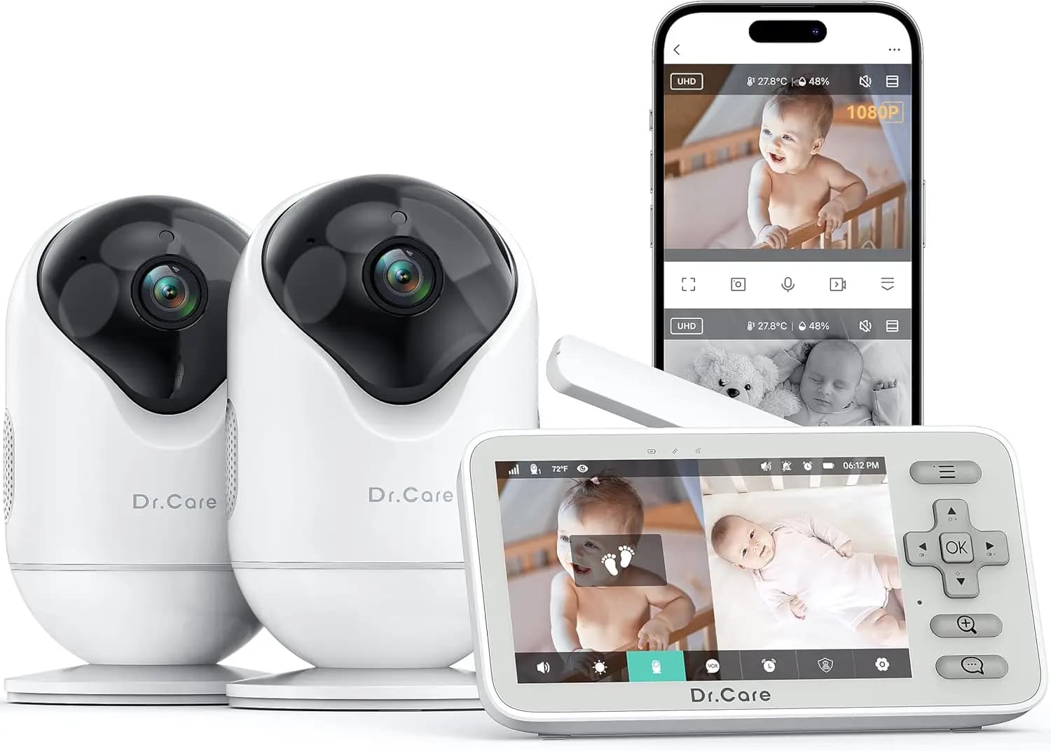 Monitor per Bambini Smart WiFi con Schermo Diviso da 4 Pollici, Telecamera 1080P, Avvisi di Movimento, Visione Notturna, Comunicazione Bidirezionale - Supporta 2 Telecamere