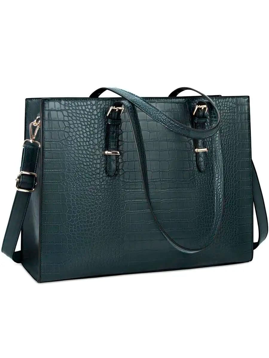 Crocodile Texture Laptop Tote Bag For Women 15.6 Inch Computer Briefcase Business Shoulder Handbag