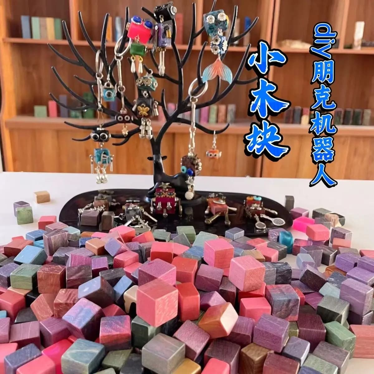 6 pezzi fai da te punk robot stabile materiale in legno cubo tinto di colore blocchi di legno per progetti fai da te, artigianato, materiali artistici