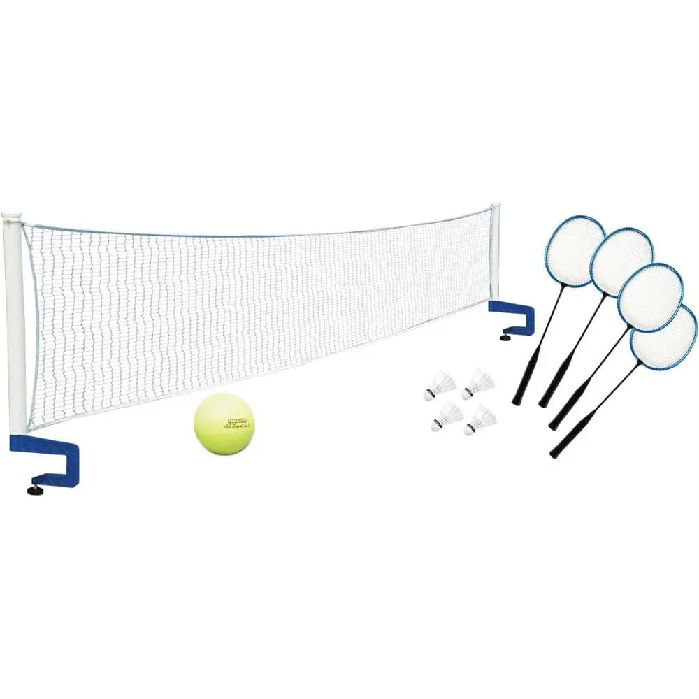 72786 Gioco da pallavolo e badminton per piscina fuori terra con supporti per montaggio, bianco, 16 piedi