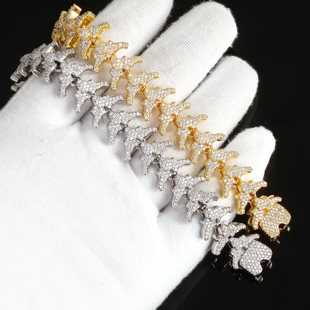 ESKEEM Bracciale a maglie con freccia completamente ghiacciata da 16 mm placcato in argento con chiusura elastica Micro pavé di zirconi Design Hip Hop Gioielleria raffinata