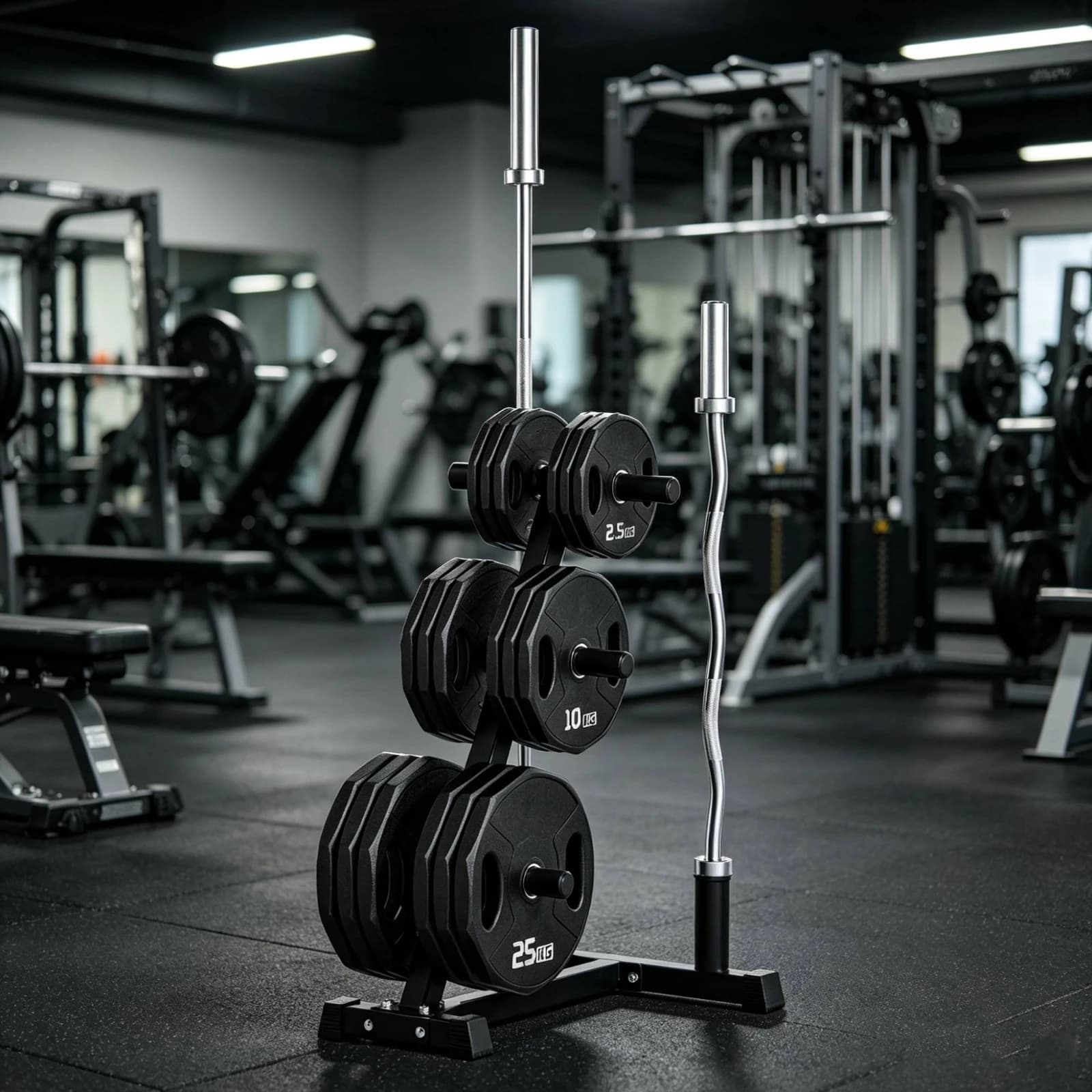 Barbell Plate Rack Three-Tier Weight Plate Rack with Barbell Holders Triangular Freestanding for Home Gym Owners, Fitness Studio
