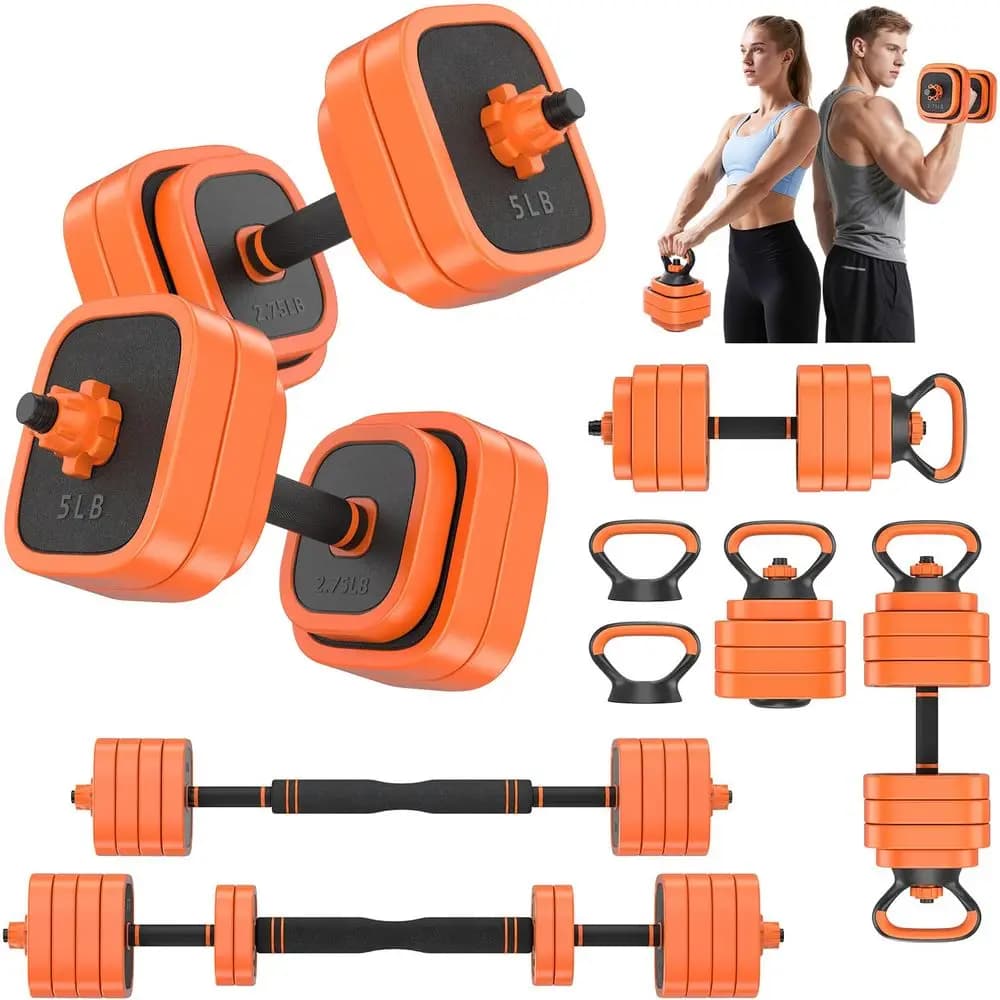 Set di manubri regolabili (2 pezzi) con connettore, pesi liberi da 45, 65, 85 libbre, bilanciere 4 in 1, kettlebell, supporto per flessioni, palestra domestica per uomo