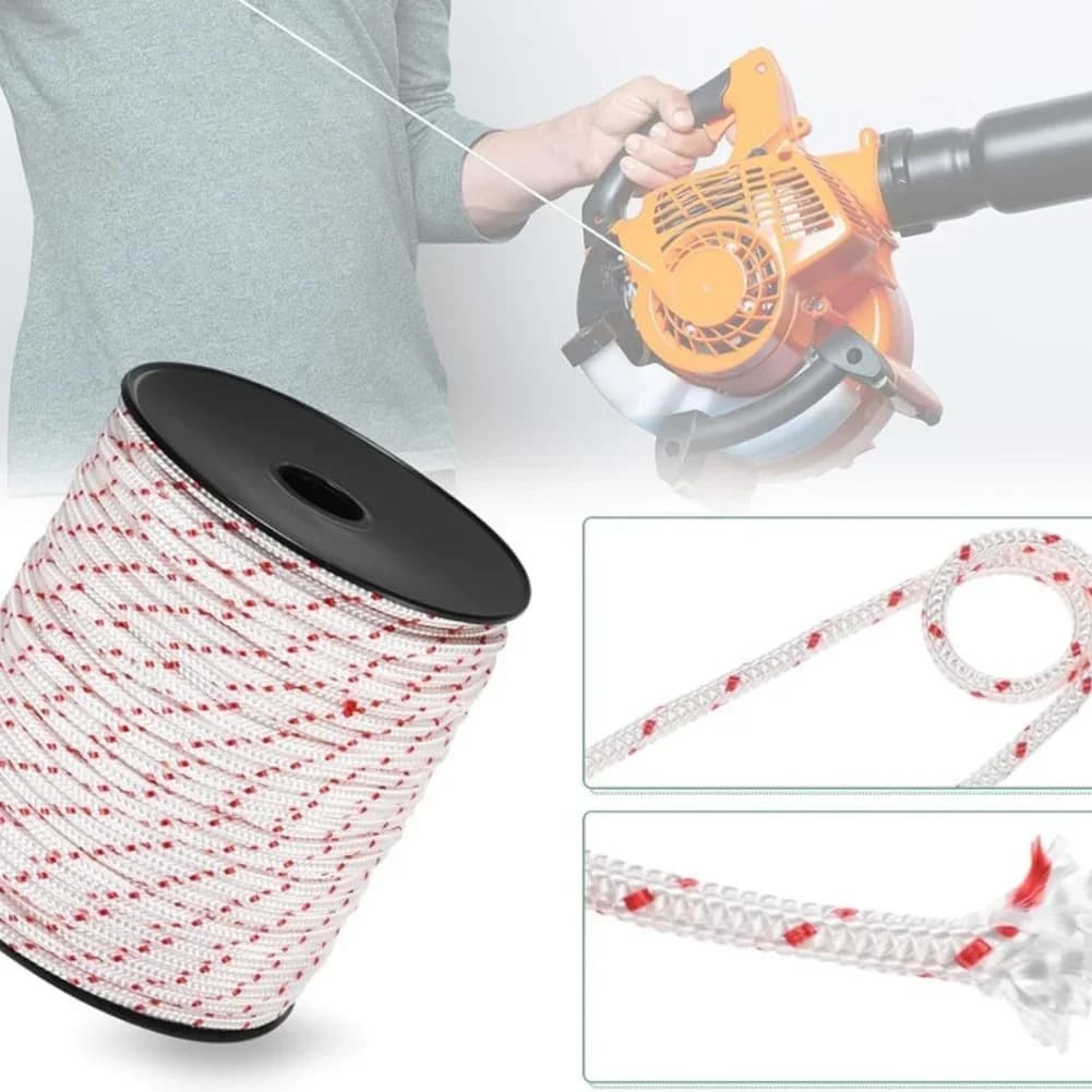 Corda di Avviamento in Nylon 6mm X 100m, Ricambio per Attrezzi da Giardino, Tosaerba, Motosega, Decespugliatore