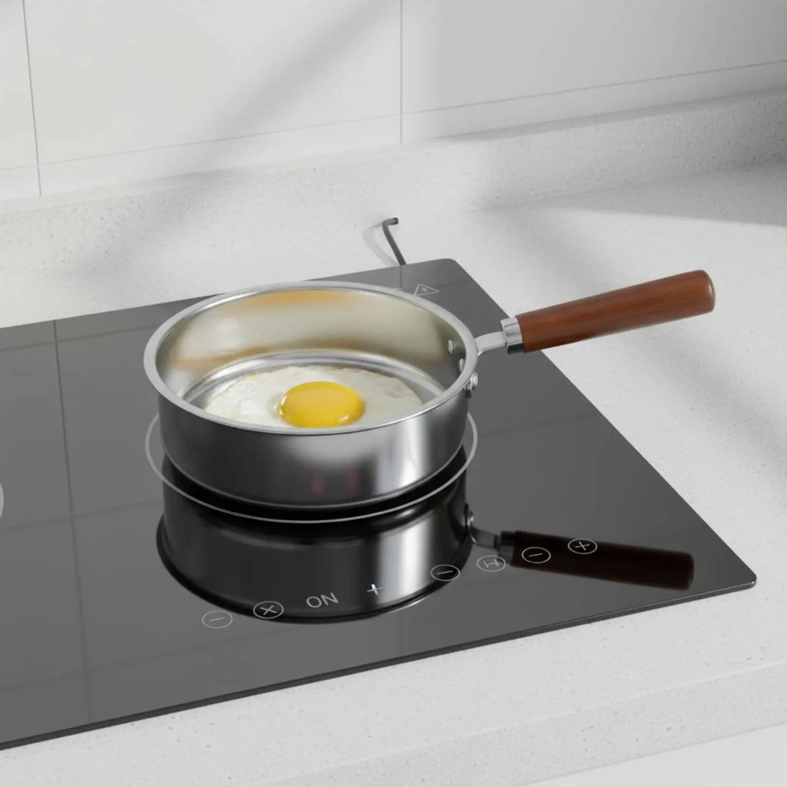 Set di 2 Mini Padelle in Acciaio Inox Senza Rivestimento, Padelle a Fondo Piatto con Manico Resistente al Calore per Cucina Domestica