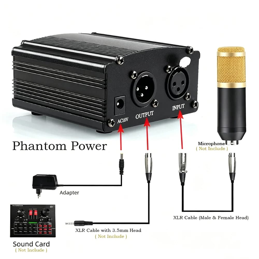 48V Phantom Power Supply With XLR Audio Cable, Condenser Mic Power Adapter For BM800 BM850 Microphone Karaoke Studio Equipment