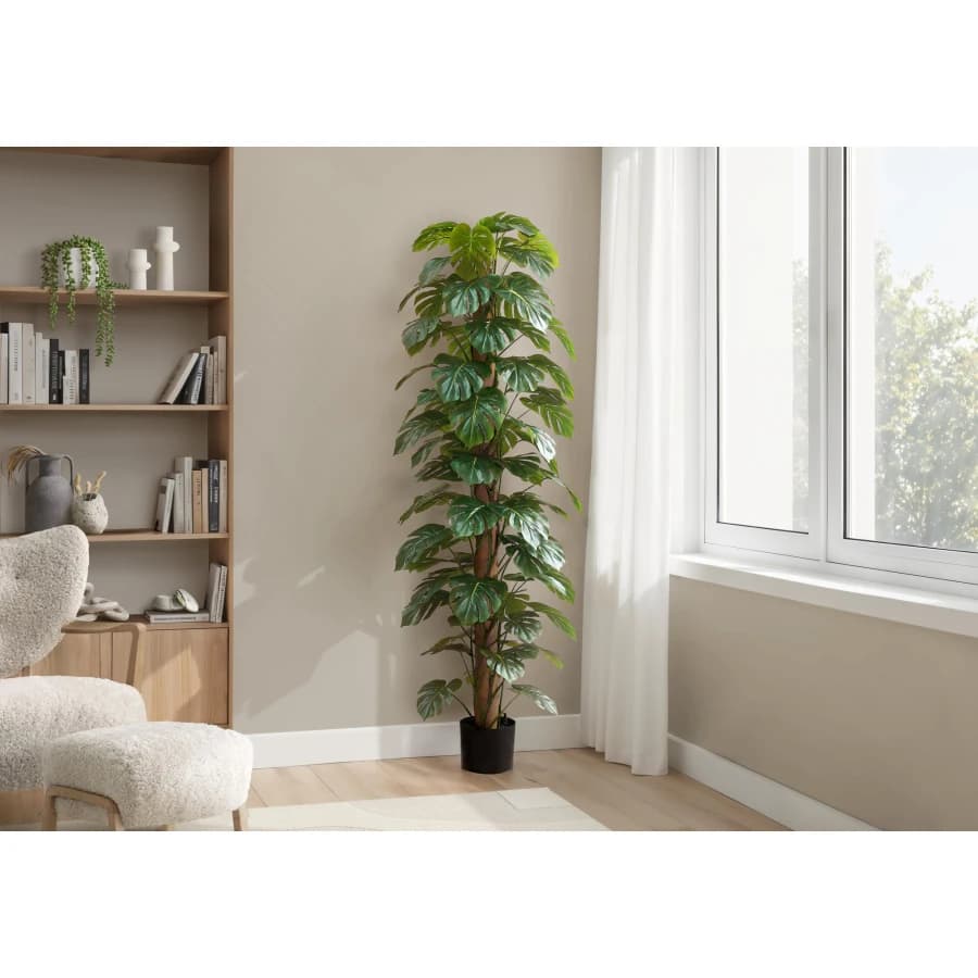 Pianta Artificiale Monstera Alta 83 cm, Decorativa da Interno con Foglie Verdi e Vaso Nero